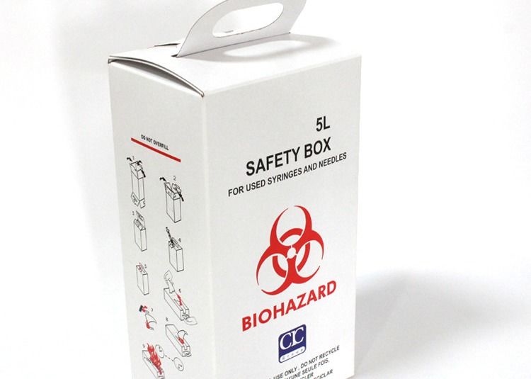Biohazard Waste Needle Collection 5L Medical Sharps Box White safe box Foldable