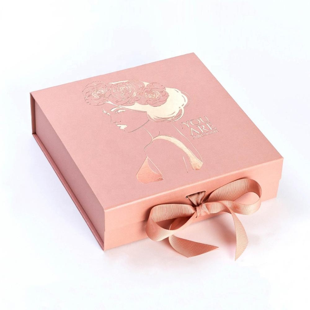 Customized Logo Folding Gift Box With Ribbon Closure