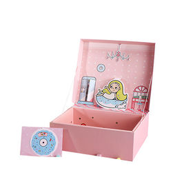 Pink Cartoon Handmade Cardboard Toy Box Cute Appearance For Kids