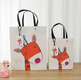 Durable Carton Card Paper Bag Cartoon Animal Pattern With Twist Handle