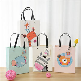 Durable Carton Card Paper Bag Cartoon Animal Pattern With Twist Handle