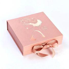 Customized Logo Folding  Gift Box With Ribbon Closure Degradable Card Paper Material