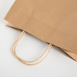 Rectangle Brown Bags With Handles , Kraft Paper Tote Bag For Food